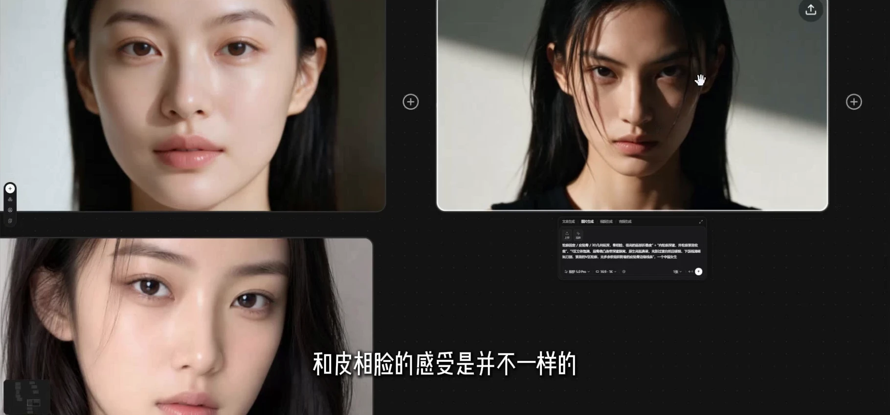 Seko 画布中柔和面部与清晰骨相的角色图像对比